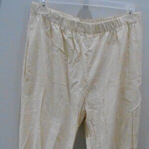Women's Ivory Elastic Waist Pull On Linen-Look Pants Button & Slit on Legs Sz-XL